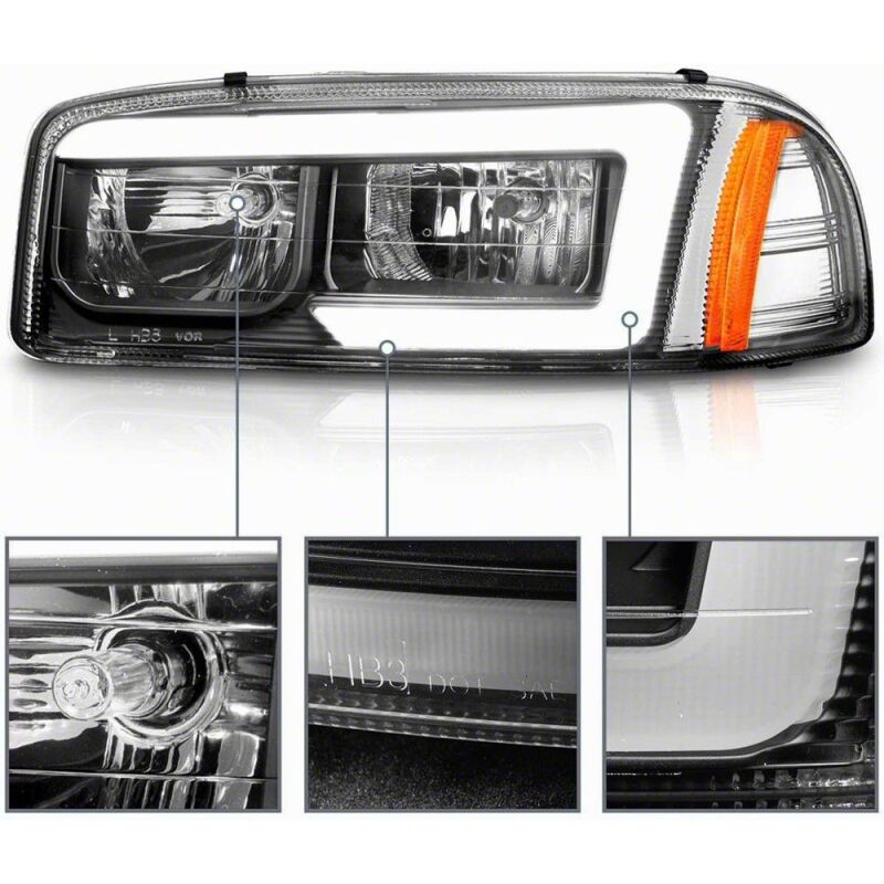 Raxiom 99-06 Chevrolet Sierra 1500 Axial Series LED DRL Headlights- Black Housing- Clear Lens