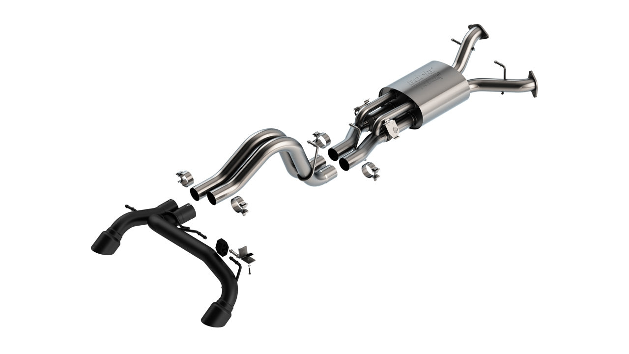 BORLA 140934CB Exhaust system Cat-Back 2.75" ATAK, Tip: 4" RD RL AC SR, Black coated tail pipes for FORD Bronco Raptor 3.0L V6 Turbo AT 2+4WD 2022-2024 Photo-1 