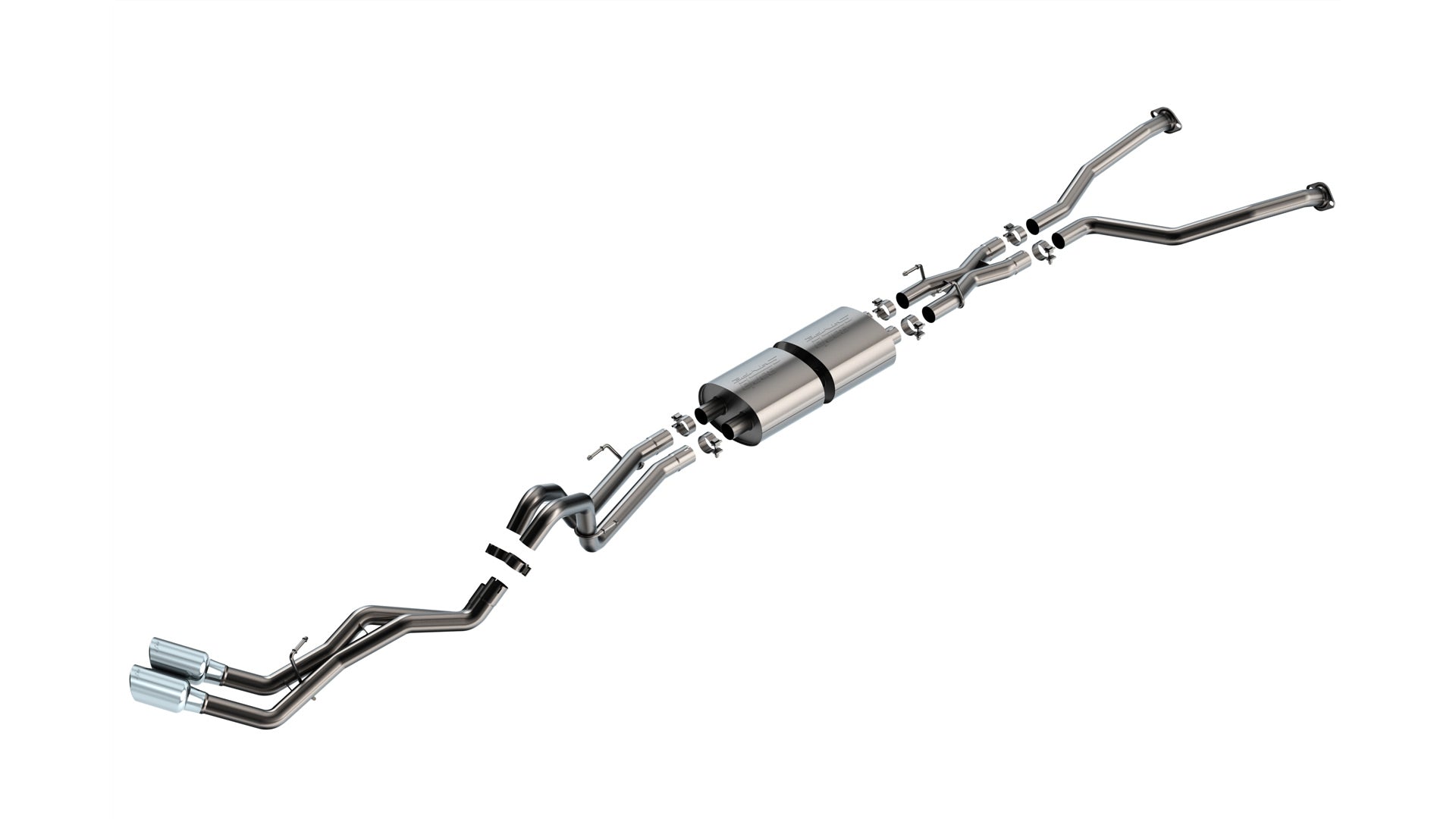 BORLA 140939 Exhaust System Cat-Back "S-TYPE" D RD RL AC S 2.50" TIP: 4.50" RD X 10.00" CHROME for TOYOTA TUNDRA '22-'24 3.4L V6 AT 2+4WD 4DR CCSB+ECSTB WB 145.7" Photo-1 
