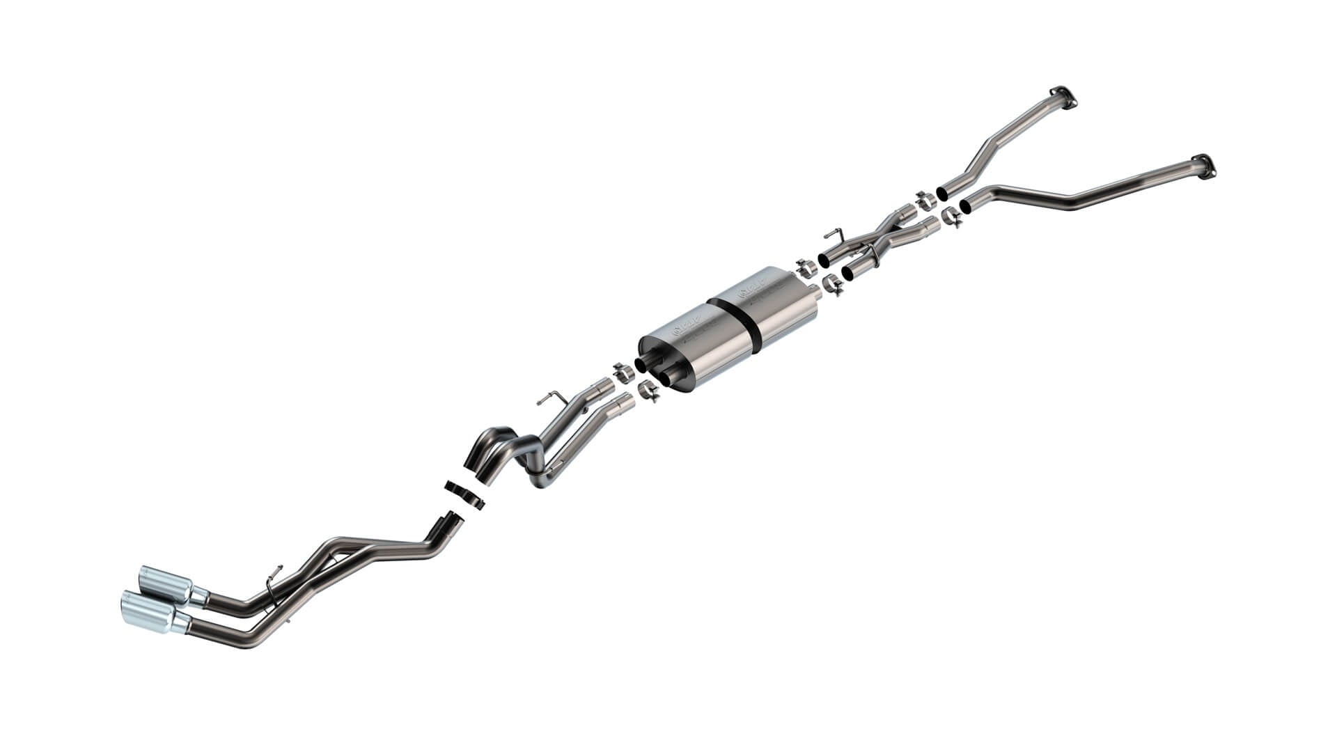 BORLA 140940 Exhaust System Cat-Back "ATAK" D RD RL AC S 2.50" TIP: 4.50" RD X 10.00" CHROME for TOYOTA TUNDRA '22-'24 3.4L V6 AT 2+4WD 4DR CCSB+ECSTB WB 145.7" Photo-1 