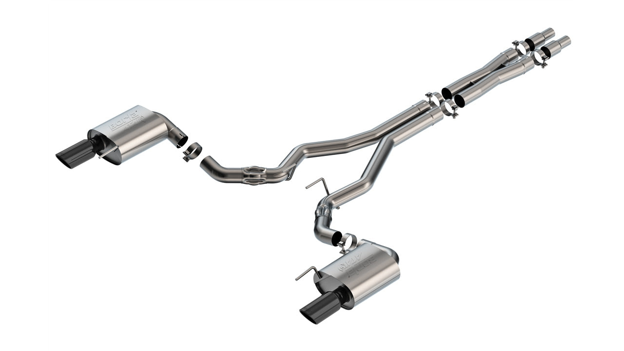 BORLA 140961BC Exhaust system Cat-Back ATAK 3" S RD RL AC BC SR Tip: 4" RD X 10.50" Black chrome (Non-active exhaust) for FORD Mustang GT 5.0L V8 2024 Photo-1 