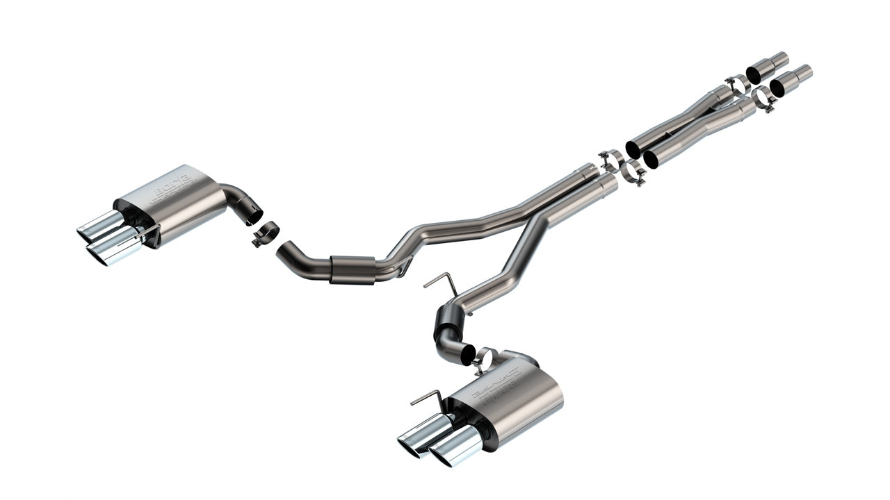 BORLA 140969 Exhaust system Cat-Back S-type 3" D RD RL AC SR Tip: 4" RD X 9.50" & 4" RD X 9.00" Quad tip (Non-active exhaust) for FORD Mustang GT 5.0L V8 2024 Photo-1 