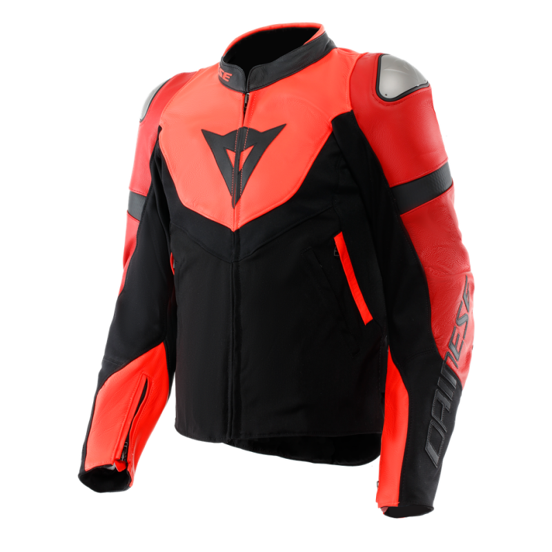 Dainese Iperattiva Leather-Tex Jacket Red Fluorescent/Black Size - 50