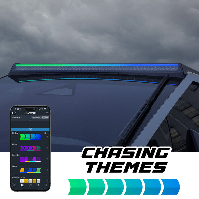XK Glow Tesla Cybertruck XKmax 50in Roof LED Off-Road Light Bar w/ RGBW Chasing DRL & App Control