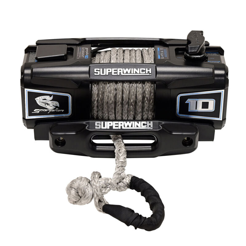 Superwinch 10000 LBS 12V DC 3/8in x 54ft Synthetic Rope Scorpion 10000SR Winch - Black Powdercoat