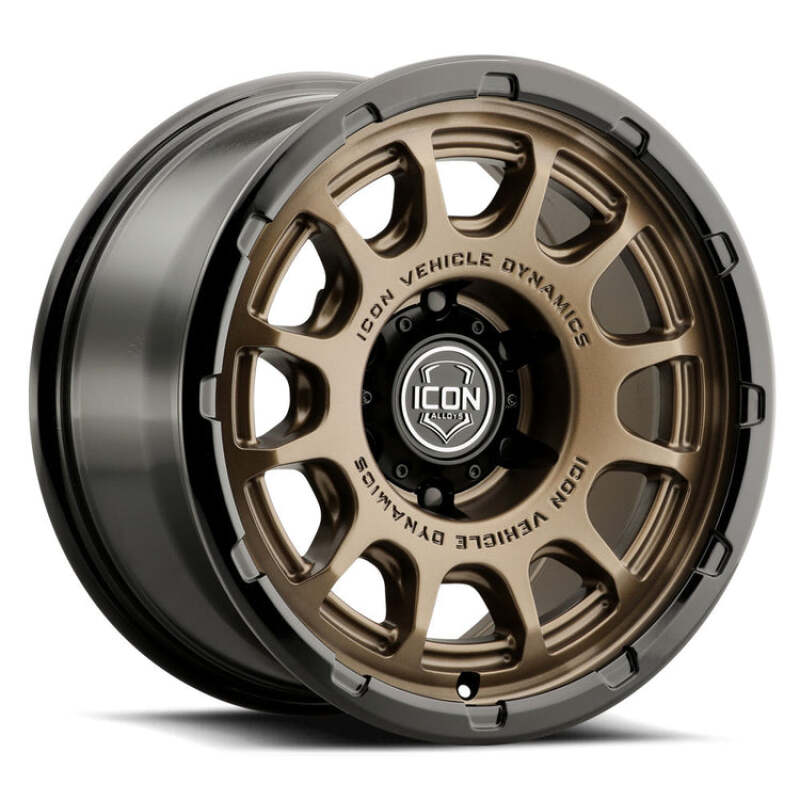 ICON Alloys Rancho 17x8.5 / 6x5.5 / 0mm / 4.75in BS Satin Bronze Wheel w/ Gloss Black Lip