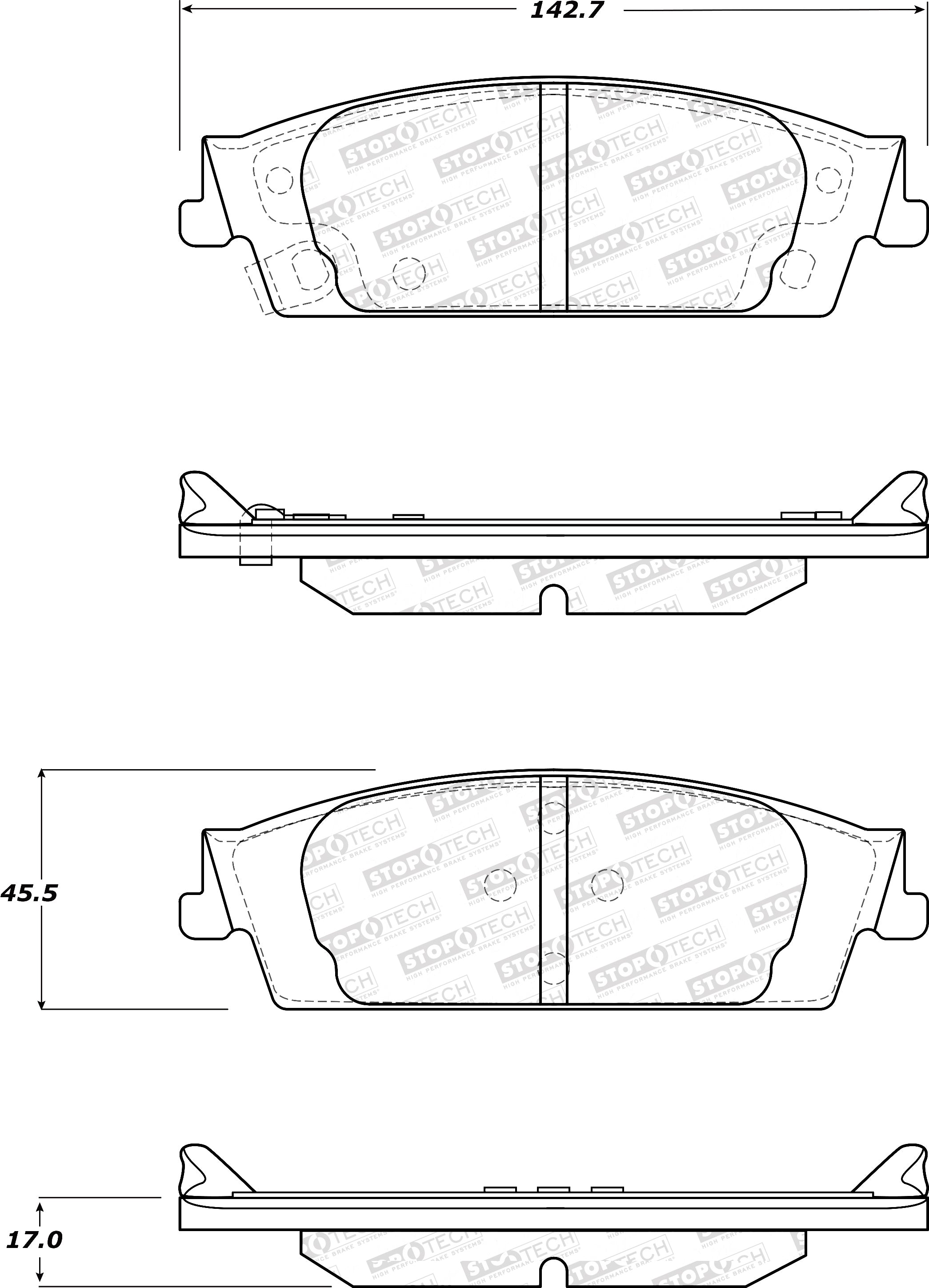 STOPTECH 308.17070 Rear Street Brake Pads with Shims & Hardware CADILLAC/CHEVROLET Cheyenne/Escalade/Escalade ESV/Sierra 2010-2020 Photo-1 