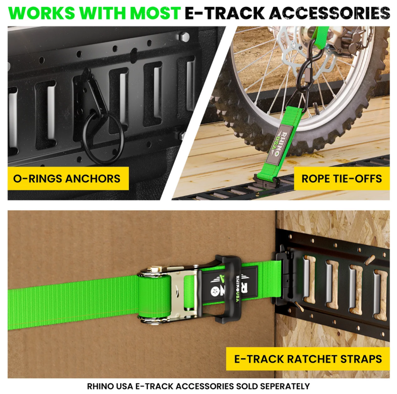 Rhino USA 5Ft E-Track Tie-Down Rails, Black (2 Pack)