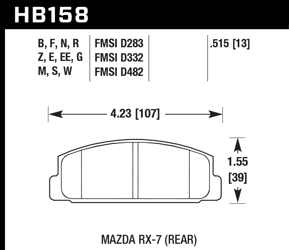 HAWK HB158D.515 Rear Brake Pads ER-1 Endurance Racing for MAZDA RX-7 1985-1995/ MAZDA 6 i 2.3L 2003-2004 Photo-2 