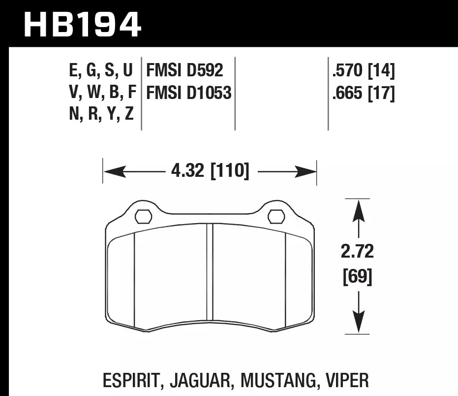 HAWK HB194D.570 Rear Brake Pads ER-1 Endurance Racing for DODGE Charger 2006-2020/ JEEP Grand Cherokee 2009-2020 Photo-2 