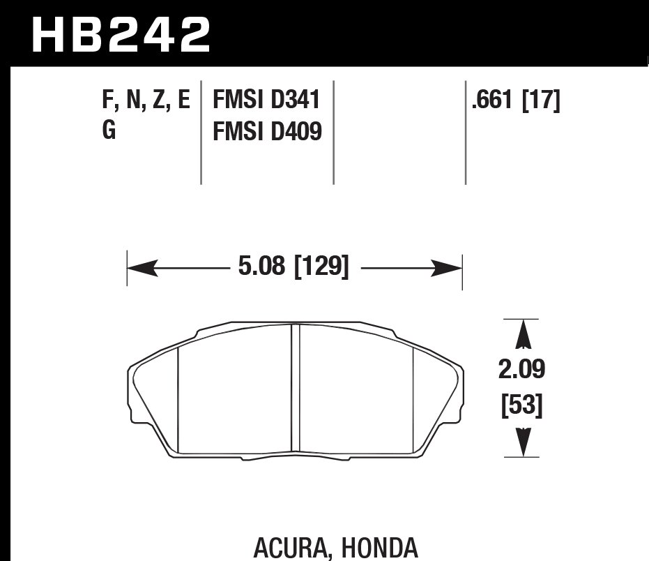 HAWK HB242D.661 Front Brake Pads ER-1 Endurance Racing for HONDA Civic EX 1.6L 1993/ ACURA Integra RS 1.8L 1993 Photo-2 