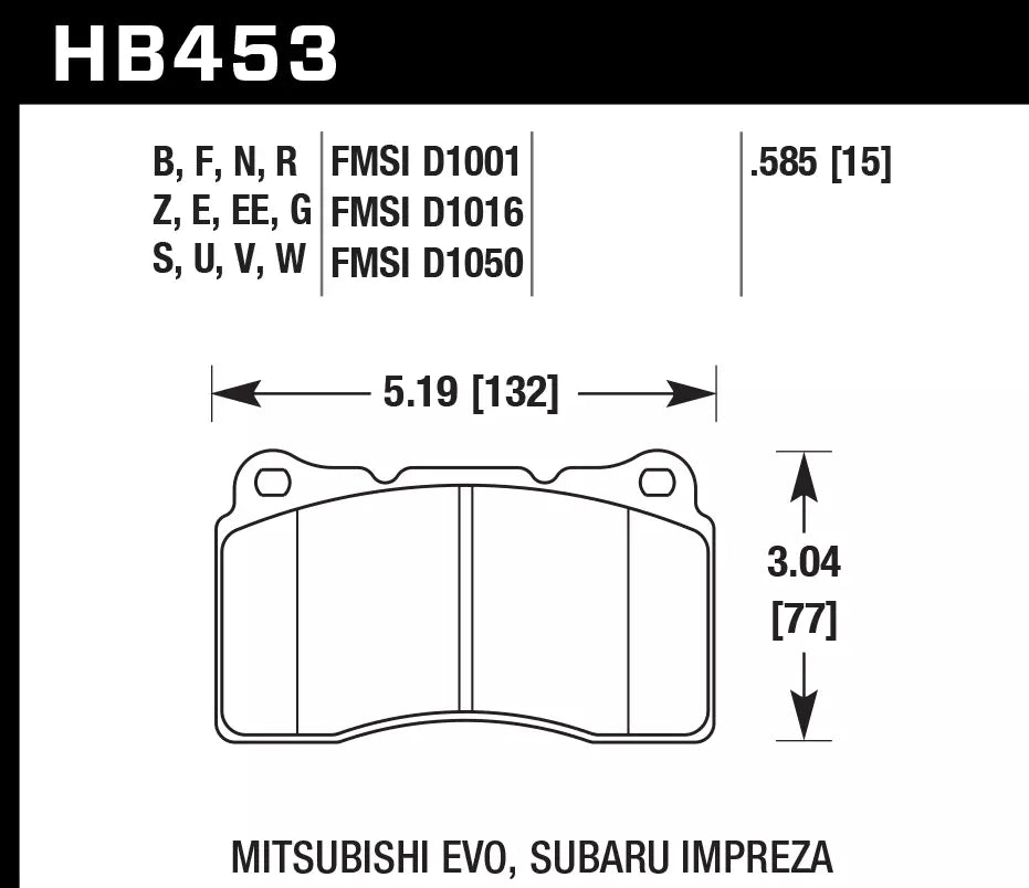 HAWK HB453D.585 Front Brake Pads ER-1 Endurance Racing for SUBARU Impreza WRX 2004-2015/ MITSUBISHI Lancer Evolution 2003-2014 Photo-2 