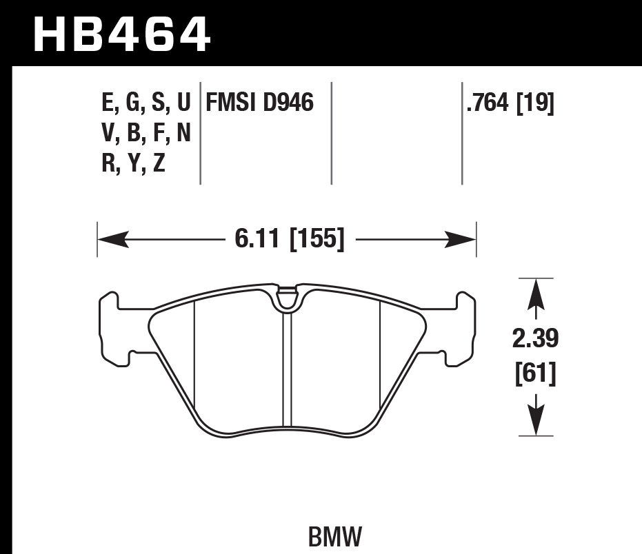 HAWK HB464D.764 Front Brake Pads ER-1 Endurance Racing for BMW X3 3.0i 3.0L 2004-2006 Photo-2 