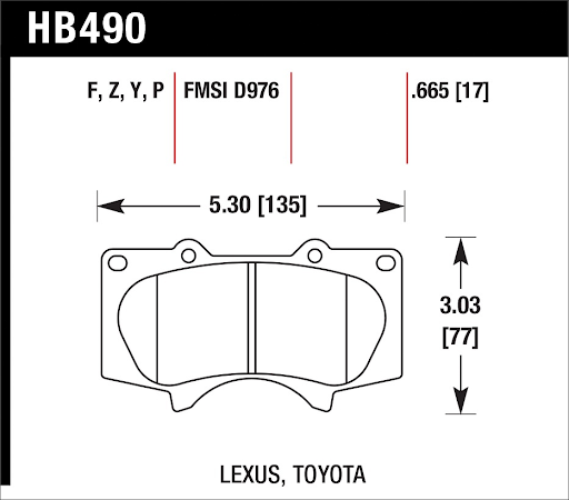 HAWK HB490F.665 Brake Pads HPS Front TOYOTA 4Runner 2003-2019/LEXUS GX470 2003-2009 4.7L Photo-1 