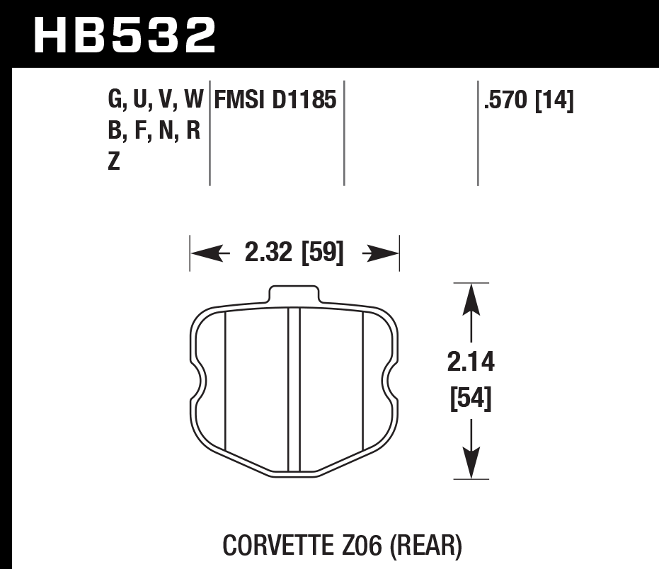 HAWK HB532D.570 Rear Brake Pads ER-1 Endurance Racing for CHEVROLET Corvette Z06 7.0L 2006-2008 Photo-2 