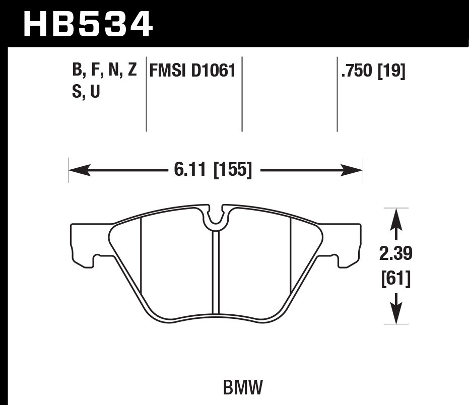 HAWK HB534D.750 Front Brake Pads ER-1 Endurance Racing for BMW Z4 sDrive28i 2.0L 2013-2016 Photo-2 