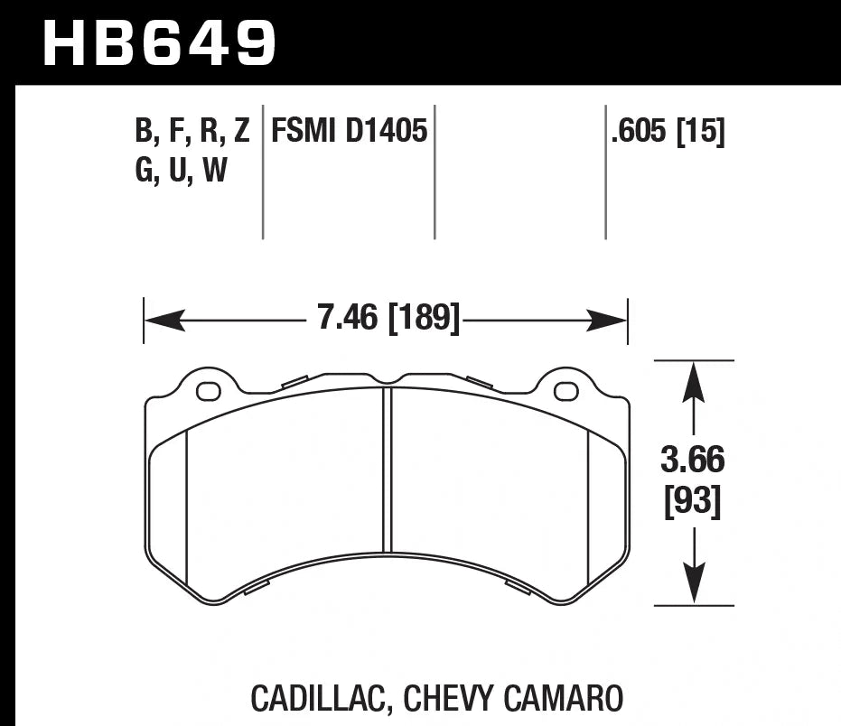 HAWK HB649D.605 Front Brake Pads ER-1 Endurance Racing for DODGE Challenger SRT Hellcat 6.2L 2020/ CHEVROLET Corvette Grand Sport 6.2L 2017 Photo-2 