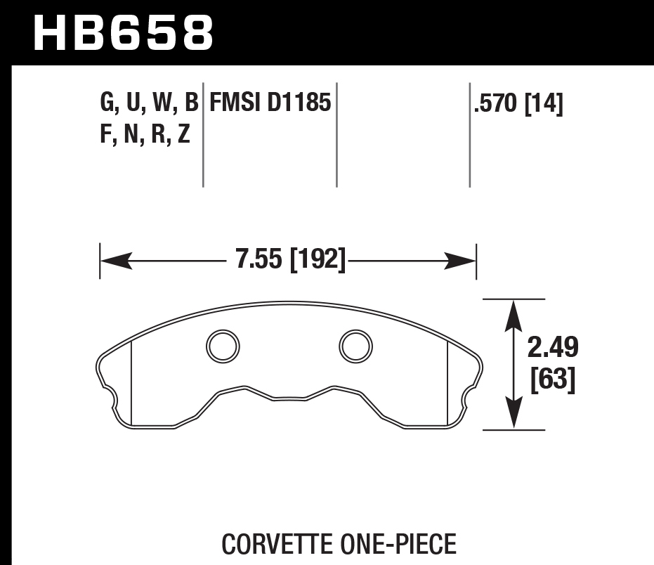 HAWK HB658D.570 Front Brake Pads ER-1 Endurance Racing for CHEVROLET Corvette Z06 7.0L 2006-2008 Photo-2 