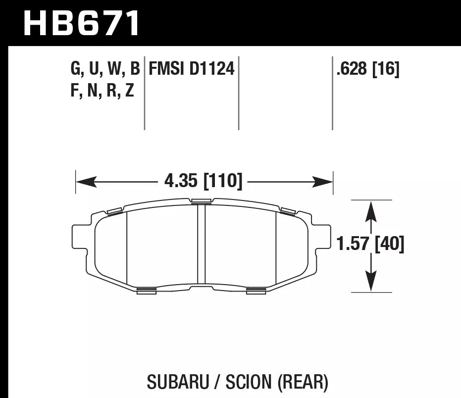 HAWK HB671D.628 Rear Brake Pads ER-1 Endurance Racing for SUBARU BRZ 2013-2015/ TOYOTA 86 GT 2.0L 2020 Photo-2 