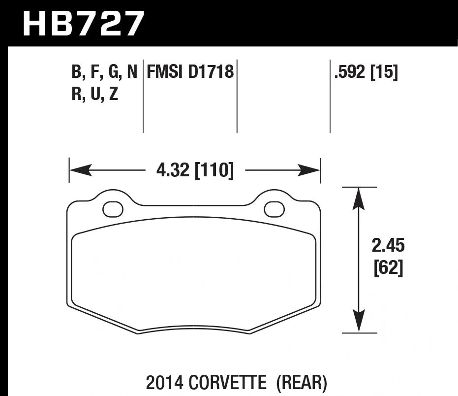 HAWK HB727D.592 Rear Brake Pads ER-1 Endurance Racing for CHEVROLET Corvette Stingray 6.2L 2015-2018 Photo-2 