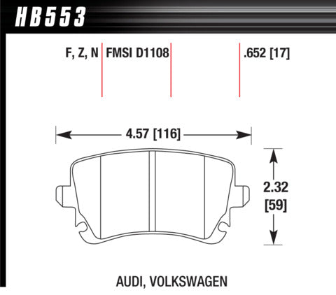 HAWK HB553Z.652 Brake Pads Perf. Ceramic Rear AUDI S4/S6/S8 Photo-2 