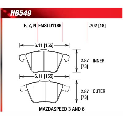 HAWK HB549F.702 Front brake pads MAZDA MPS 6/3/VOLVO V47 Photo-2 