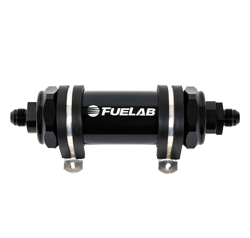 FUELAB 85831-1 In-Line Fuel Filter With Check Valve (8AN in/out, 5 inch 6 micron fiberglass element) Black Photo-1 